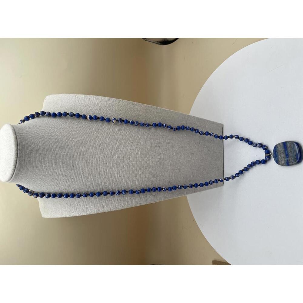 Southwest Style Blue Stone Beaded Necklace with Stone Pendant